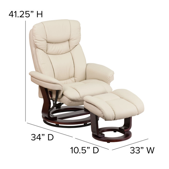 Allie Recliner Chair with Ottoman | Beige LeatherSoft Swivel Recliner Chair with Ottoman Footrest