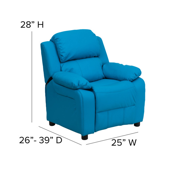 Charlie Deluxe Padded Contemporary Turquoise Vinyl Kids Recliner with Storage Arms