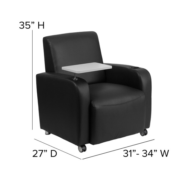 George Black LeatherSoft Guest Chair with Tablet Arm, Front Wheel Casters and Cup Holder