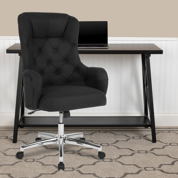 Chambord Home and Office Upholstered High Back Chair in Black Fabric
