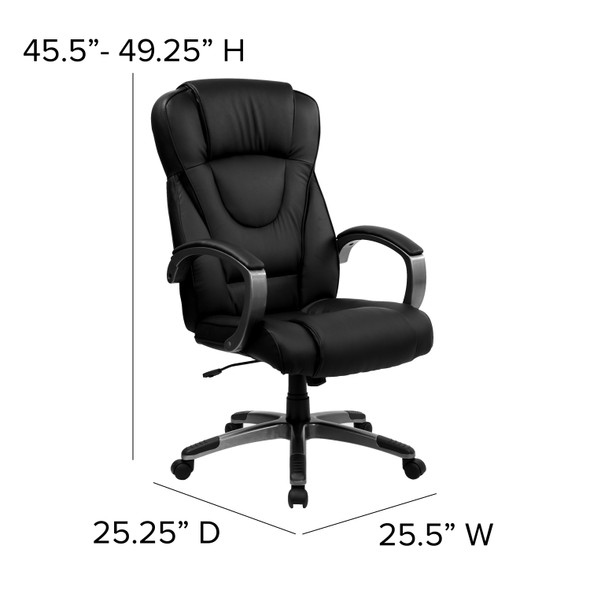 Hansel High Back Black LeatherSoft Executive Swivel Office Chair with Titanium Nylon Base and Loop Arms