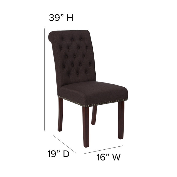 HERCULES Series Brown Fabric Parsons Chair with Rolled Back, Accent Nail Trim and Walnut Finish