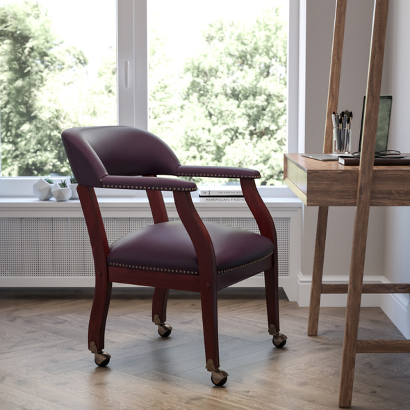 Diamond Burgundy LeatherSoft Conference Chair with Accent Nail Trim and Casters