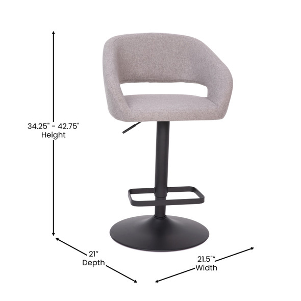 Erik Contemporary Gray Vinyl Adjustable Height Barstool with Rounded Mid-Back and Black Base
