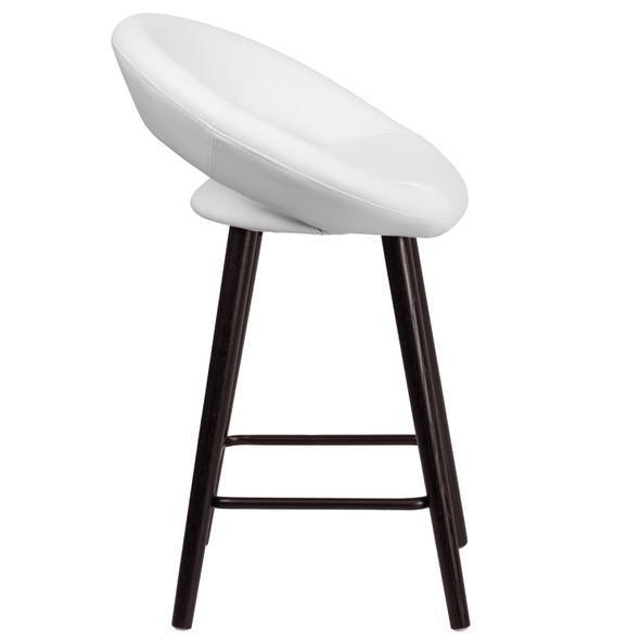 Kelsey Series 24'' High Contemporary Cappuccino Wood Counter Height Stool in White Vinyl