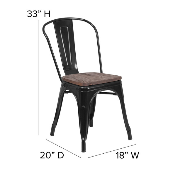 Perry Black Metal Stackable Chair with Wood Seat