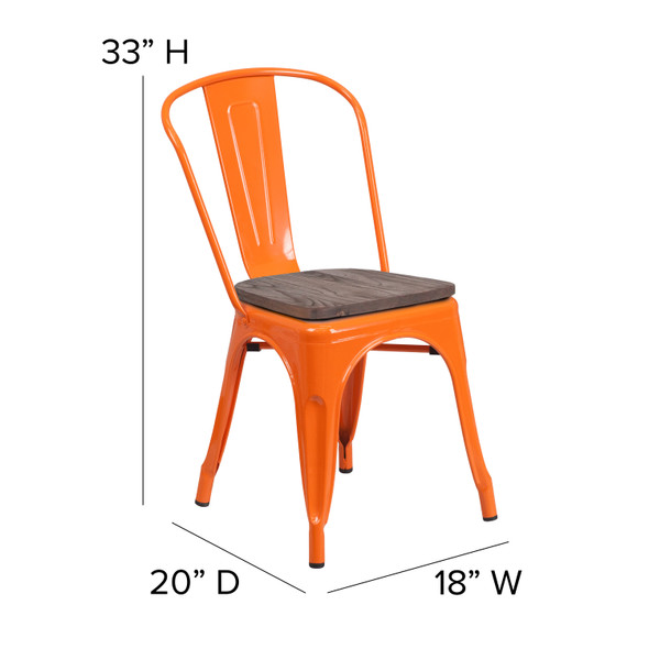 Perry Orange Metal Stackable Chair with Wood Seat