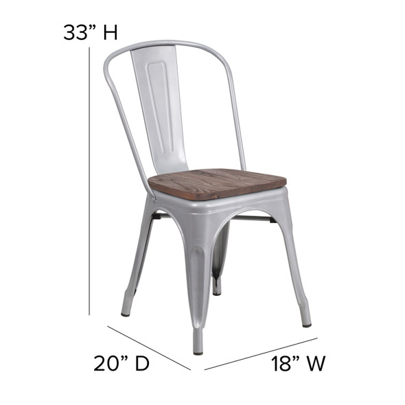 Perry Silver Metal Stackable Chair with Wood Seat