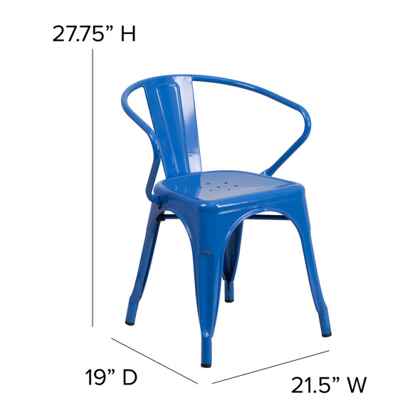 Luna Commercial Grade Blue Metal Indoor-Outdoor Chair with Arms