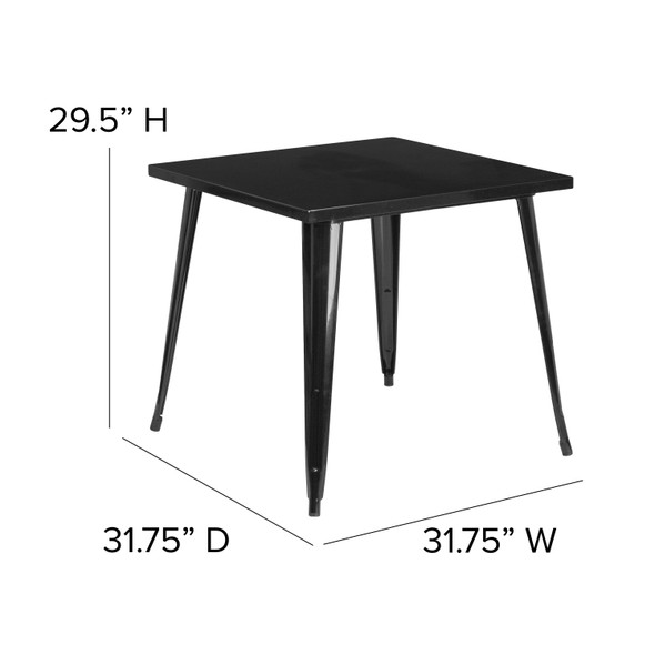 Toby Commercial Grade 31.75" Square Black Metal Indoor-Outdoor Table