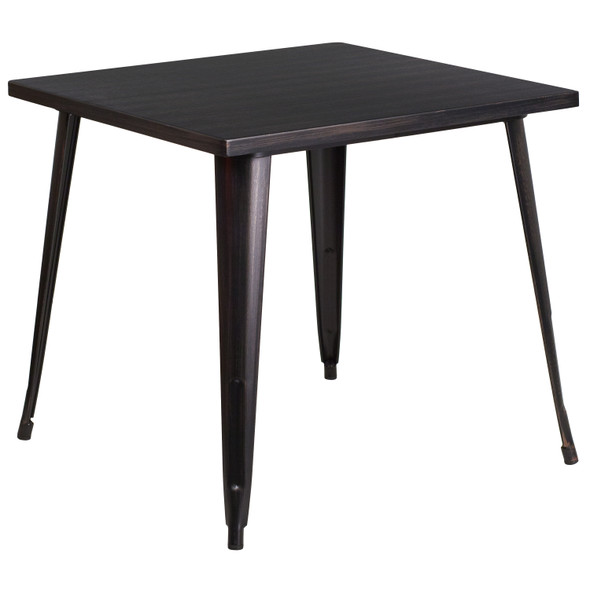 Toby Commercial Grade 31.75" Square Black-Antique Gold Metal Indoor-Outdoor Table