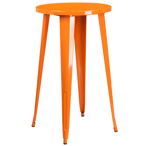 James Commercial Grade 24" Round Orange Metal Indoor-Outdoor Bar Height Table