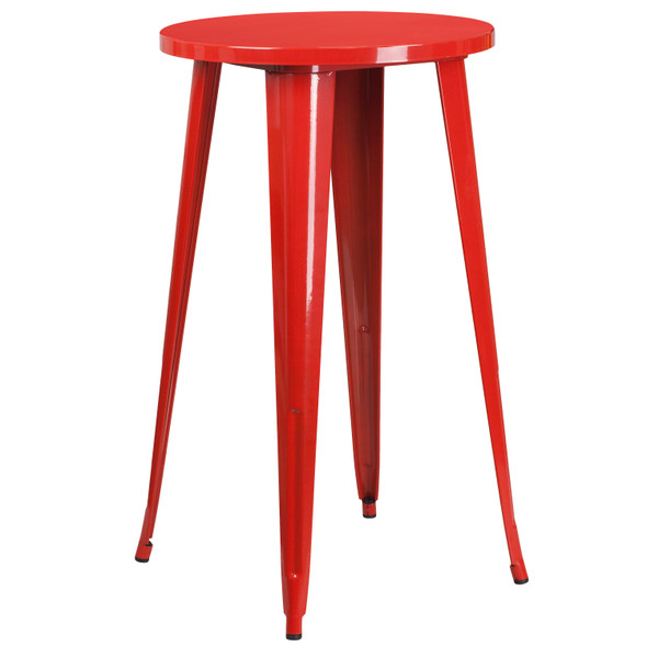 Douglas Commercial Grade 24" Round Red Metal Indoor-Outdoor Bar Table Set with 2 Square Seat Backless Stools