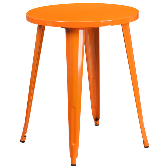 Thomas Commercial Grade 24" Round Orange Metal Indoor-Outdoor Table Set with 4 Vertical Slat Back Chairs