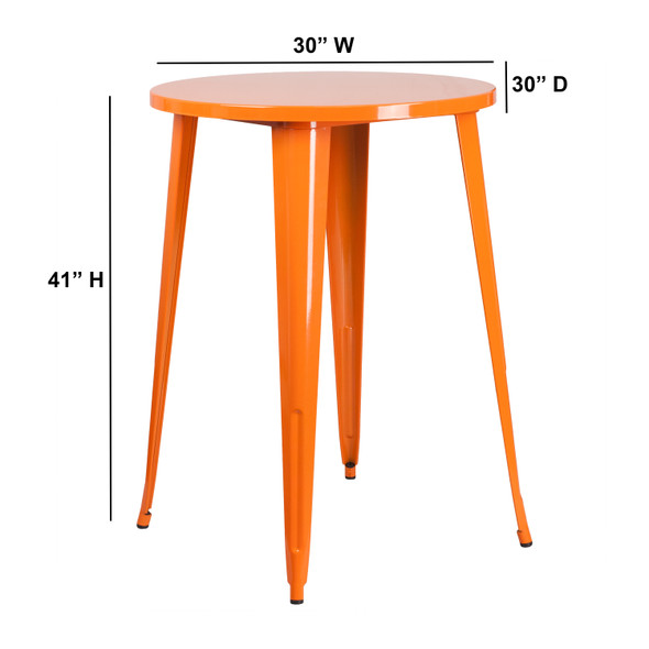 Philip Commercial Grade 30" Round Orange Metal Indoor-Outdoor Bar Height Table