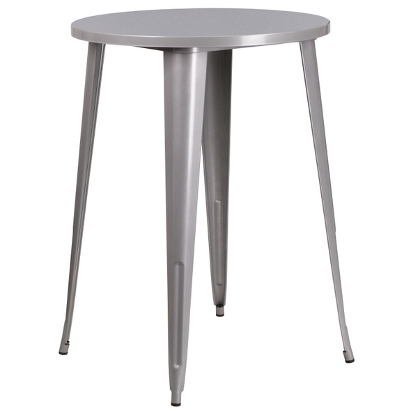 Philip Commercial Grade 30" Round Silver Metal Indoor-Outdoor Bar Height Table