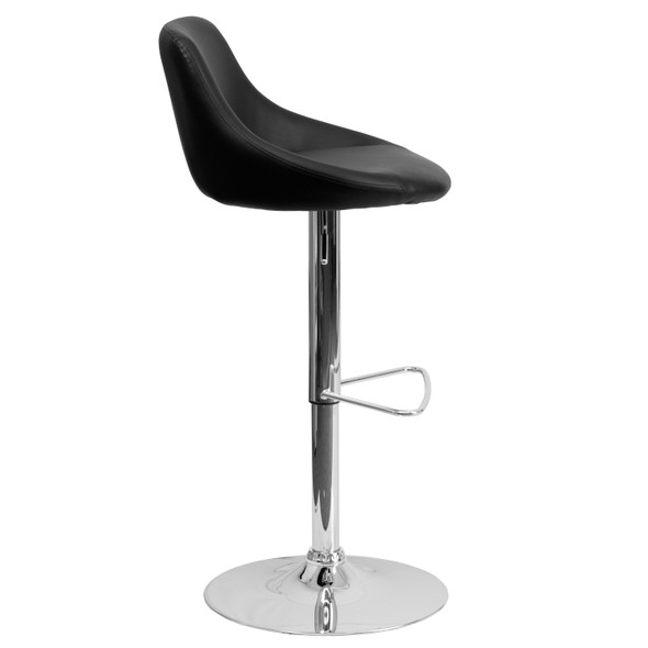 Dale Contemporary Black Vinyl Bucket Seat Adjustable Height Barstool with Chrome Base