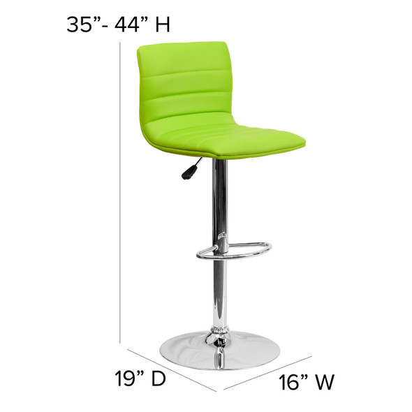 Betsy Modern Green Vinyl Adjustable Bar Stool with Back, Counter Height Swivel Stool with Chrome Pedestal Base