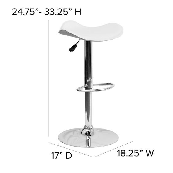 Caleb Contemporary White Vinyl Adjustable Height Barstool with Wavy Seat and Chrome Base