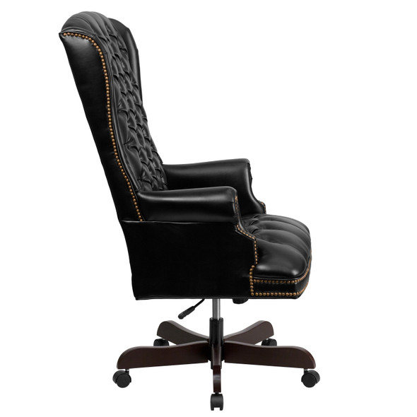 Turner High Back Traditional Fully Tufted Black LeatherSoft Executive Swivel Ergonomic Office Chair with Arms