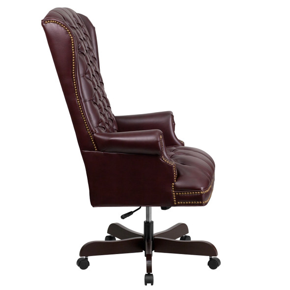 Turner High Back Traditional Fully Tufted Burgundy LeatherSoft Executive Swivel Ergonomic Office Chair with Arms