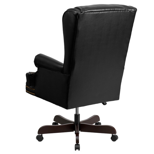 Ainslie High Back Traditional Tufted Black LeatherSoft Executive Ergonomic Office Chair with Oversized Headrest & Nail Trim Arms