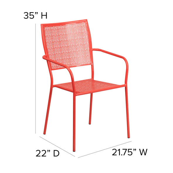 Oia Commercial Grade Coral Indoor-Outdoor Steel Patio Arm Chair with Square Back