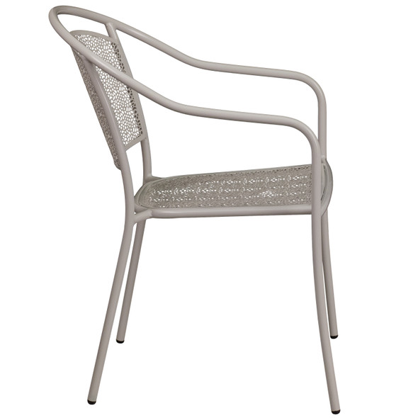 Oia Commercial Grade Light Gray Indoor-Outdoor Steel Patio Arm Chair with Round Back