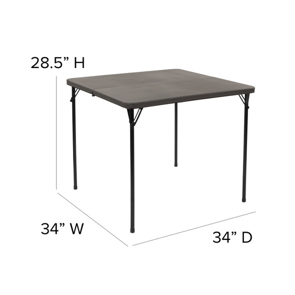 Dunham 2.83-Foot Square Bi-Fold Dark Gray Plastic Folding Table with Carrying Handle