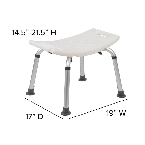HERCULES Series Tool-Free and Quick Assembly, 300 Lb. Capacity, Adjustable White Bath & Shower Chair with Non-slip Feet