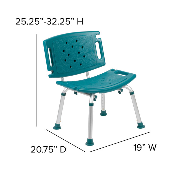 HERCULES Series Tool-Free and Quick Assembly, 300 Lb. Capacity, Adjustable Teal Bath & Shower Chair with Extra Large Back