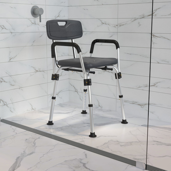 HERCULES Series 300 Lb. Capacity, Adjustable Gray Bath & Shower Chair with Depth Adjustable Back