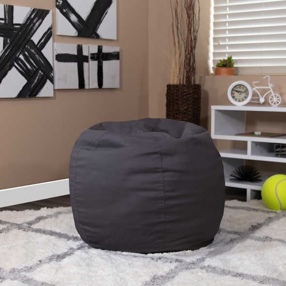 Dillon Small Solid Gray Refillable Bean Bag Chair for Kids and Teens