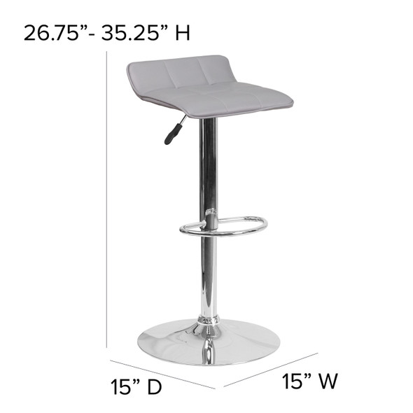Mark Contemporary Gray Vinyl Adjustable Height Barstool with Quilted Wave Seat and Chrome Base