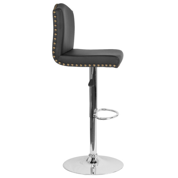 Bellagio Contemporary Adjustable Height Barstool with Accent Nail Trim in Black LeatherSoft