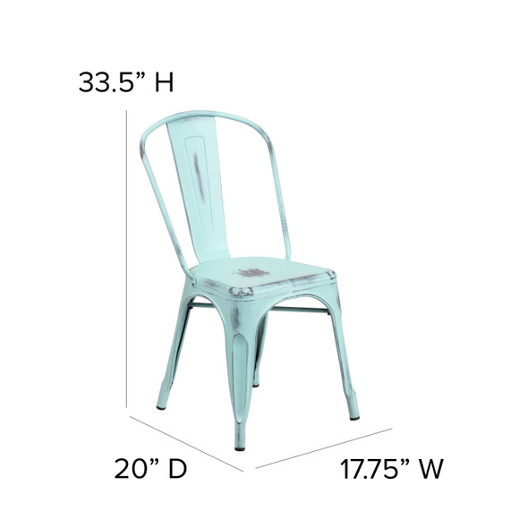 Tenley Commercial Grade Distressed Green-Blue Metal Indoor-Outdoor Stackable Chair