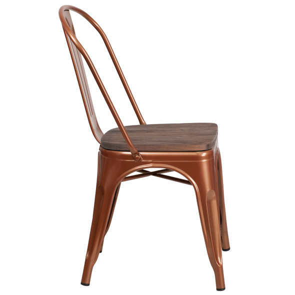 Tenley Copper Metal Stackable Chair with Wood Seat