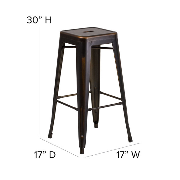 Kai Commercial Grade 30" High Backless Distressed Copper Metal Indoor-Outdoor Barstool