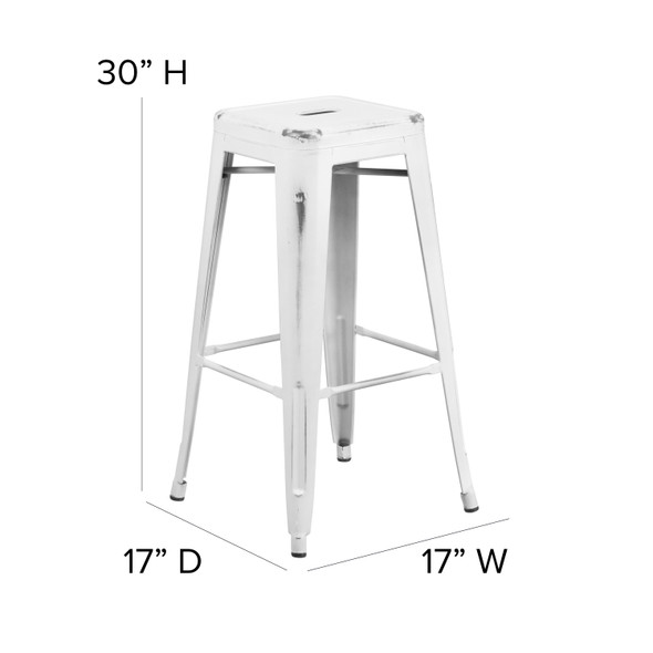 Kai Commercial Grade 30" High Backless Distressed White Metal Indoor-Outdoor Barstool