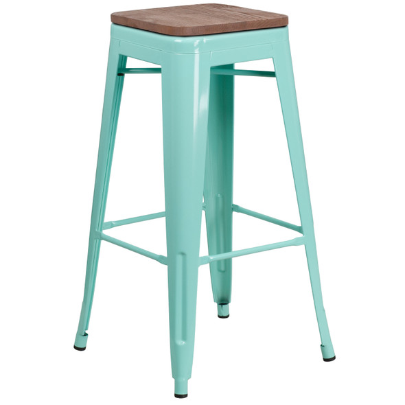 Murray 30" High Backless Mint Green Barstool with Square Wood Seat