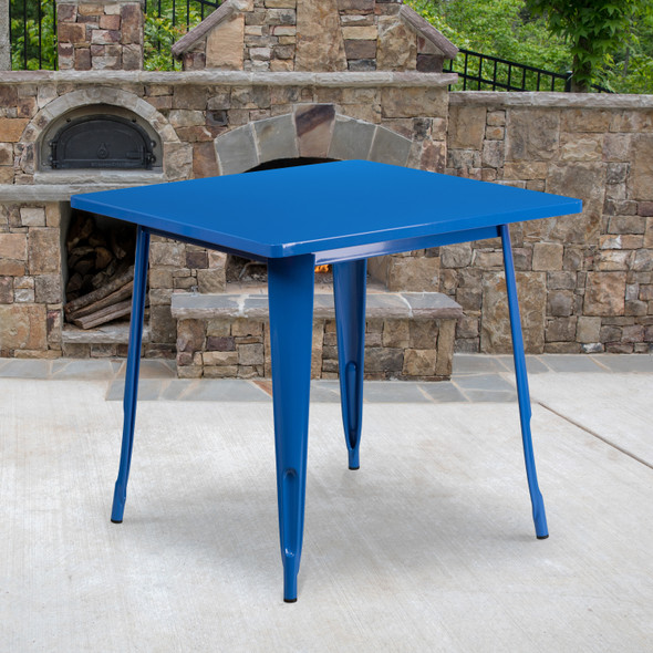 Felix Commercial Grade 31.5" Square Blue Metal Indoor-Outdoor Table