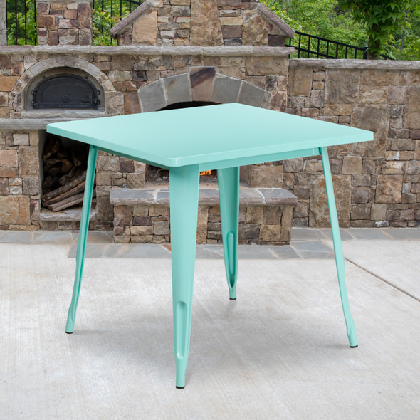 Felix Commercial Grade 31.5" Square Mint Green Metal Indoor-Outdoor Table