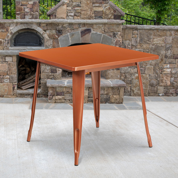 Felix Commercial Grade 31.5" Square Copper Metal Indoor-Outdoor Table