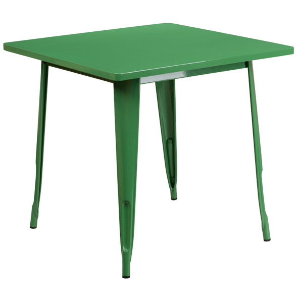 Grady Commercial Grade 31.5" Square Green Metal Indoor-Outdoor Table Set with 4 Arm Chairs