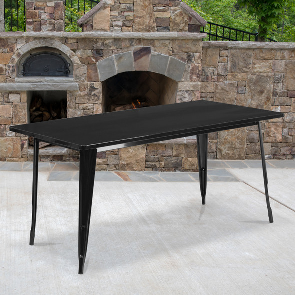 Charis Commercial Grade 31.5" x 63" Rectangular Black Metal Indoor-Outdoor Table