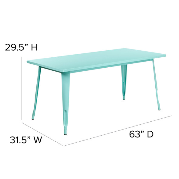 Charis Commercial Grade 31.5" x 63" Rectangular Mint Green Metal Indoor-Outdoor Table