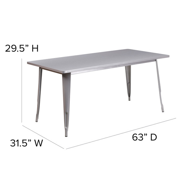 Charis Commercial Grade 31.5" x 63" Rectangular Silver Metal Indoor-Outdoor Table