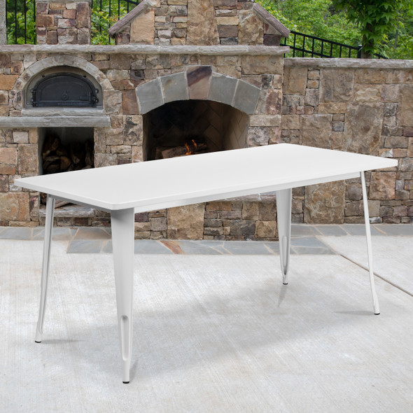 Charis Commercial Grade 31.5" x 63" Rectangular White Metal Indoor-Outdoor Table