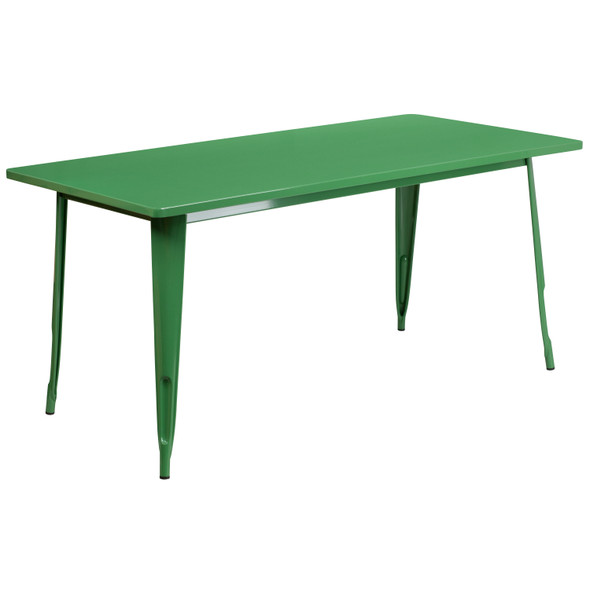 Darcy Commercial Grade 31.5" x 63" Rectangular Green Metal Indoor-Outdoor Table Set with 4 Stack Chairs