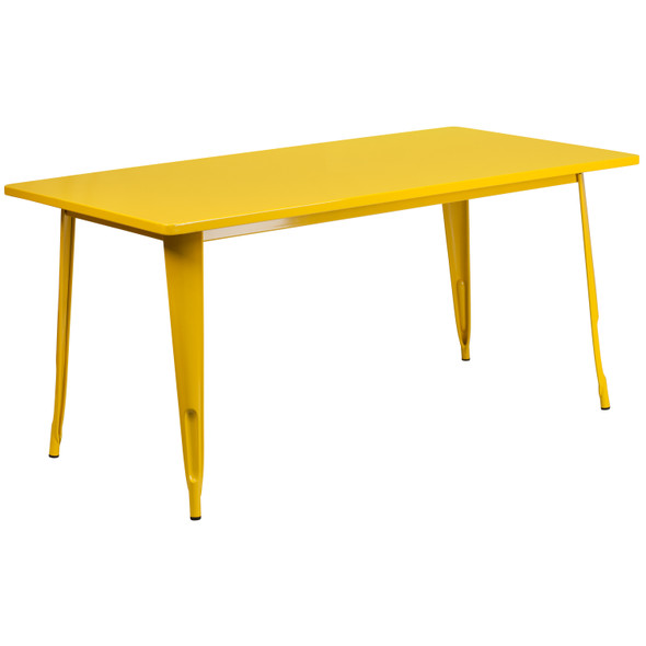Darcy Commercial Grade 31.5" x 63" Rectangular Yellow Metal Indoor-Outdoor Table Set with 4 Stack Chairs